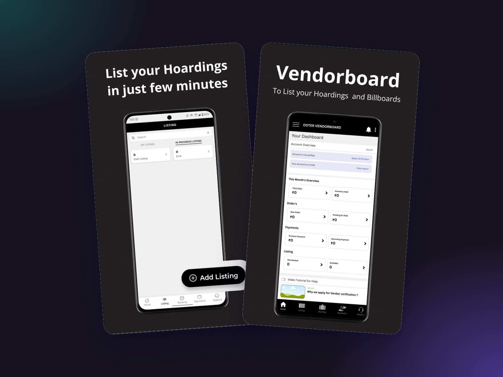 Listing management and Vendorboard